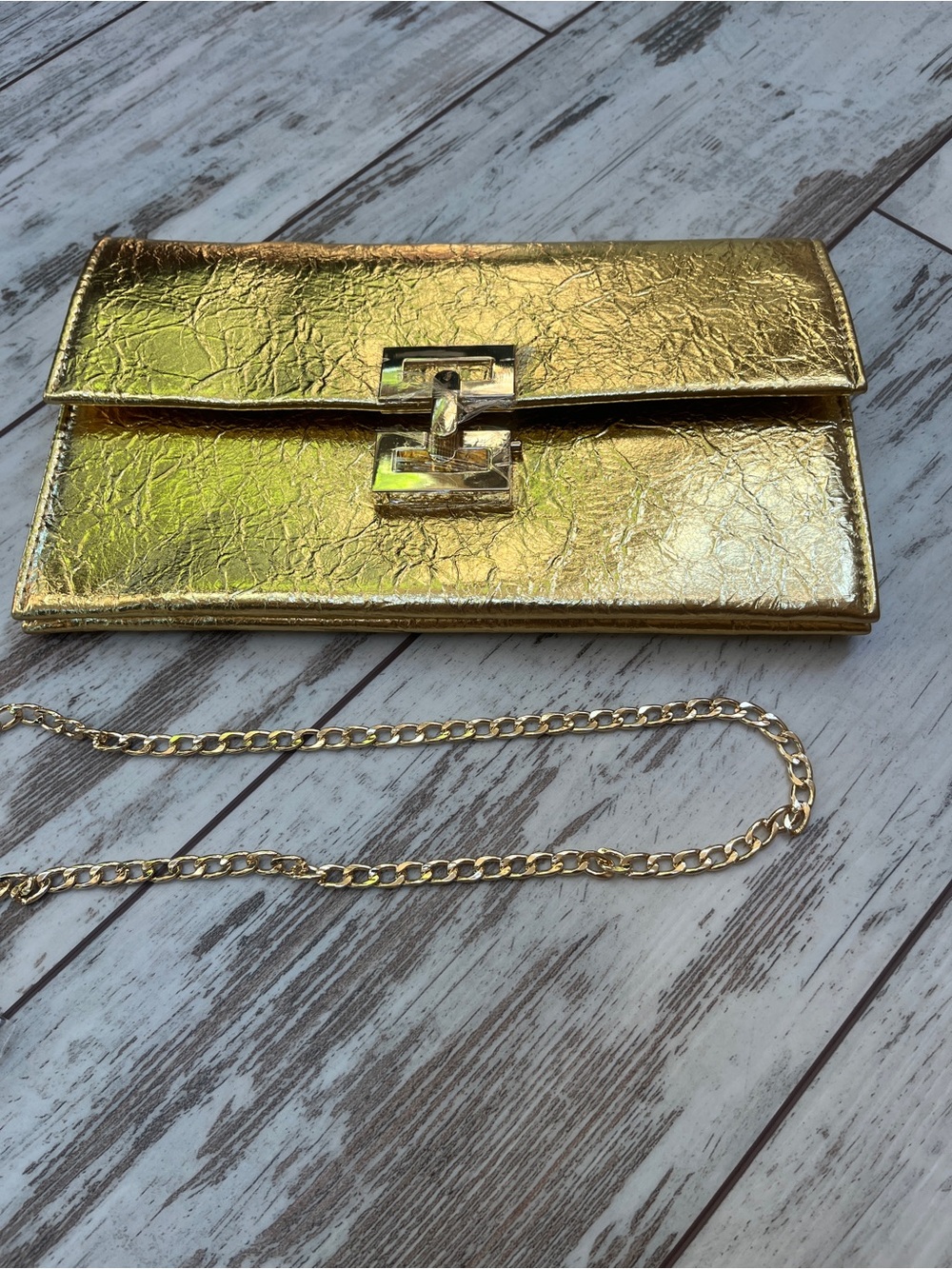 Huralona Wrinkled Gold Metallic Clutch Purse Crossbody Evening Bag 3 Pocket - Picture 11 of 16